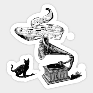 The Cat and the Song (Black and White) Sticker